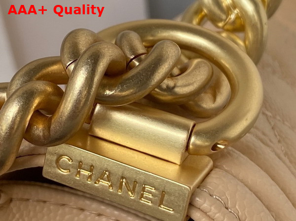 Chanel Small Boy Chanel Flap Bag with Handle Beige Grained Shiny Calfskin Gold Tone Metal A94805 Replica