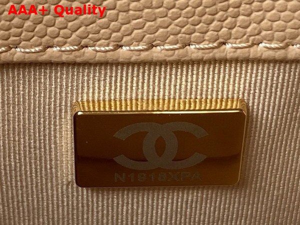 Chanel Small Boy Chanel Flap Bag with Handle Beige Grained Shiny Calfskin Gold Tone Metal A94805 Replica