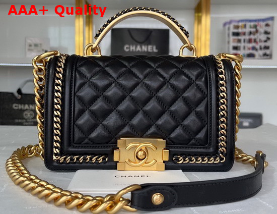 Chanel Small Boy Chanel Flap Bag with Handle Black Calfskin Gold Tone Metal Replica