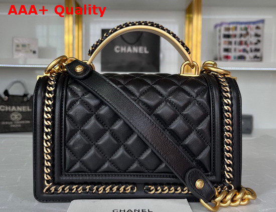 Chanel Small Boy Chanel Flap Bag with Handle Black Calfskin Gold Tone Metal Replica