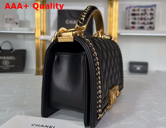 Chanel Small Boy Chanel Flap Bag with Handle Black Calfskin Gold Tone Metal Replica