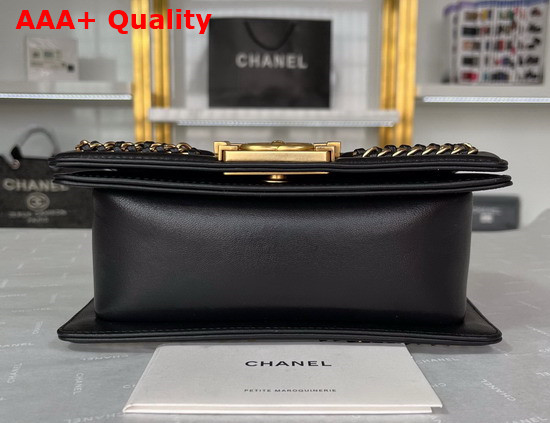 Chanel Small Boy Chanel Flap Bag with Handle Black Calfskin Gold Tone Metal Replica