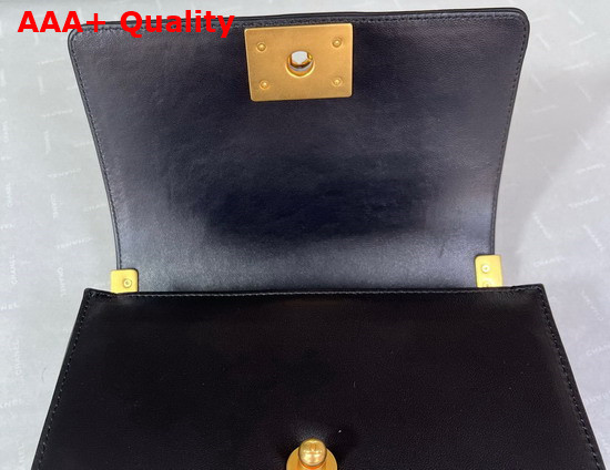 Chanel Small Boy Chanel Flap Bag with Handle Black Calfskin Gold Tone Metal Replica