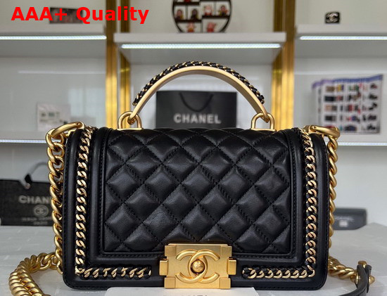 Chanel Small Boy Chanel Flap Bag with Handle Black Calfskin Gold Tone Metal Replica