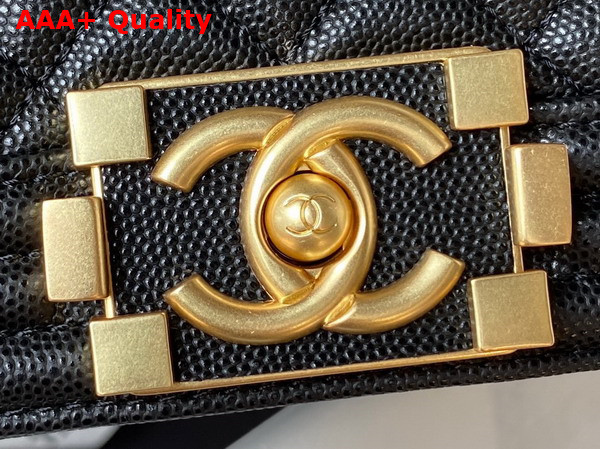 Chanel Small Boy Chanel Flap Bag with Handle Black Grained Shiny Calfskin Gold Tone Metal A94805 Replica