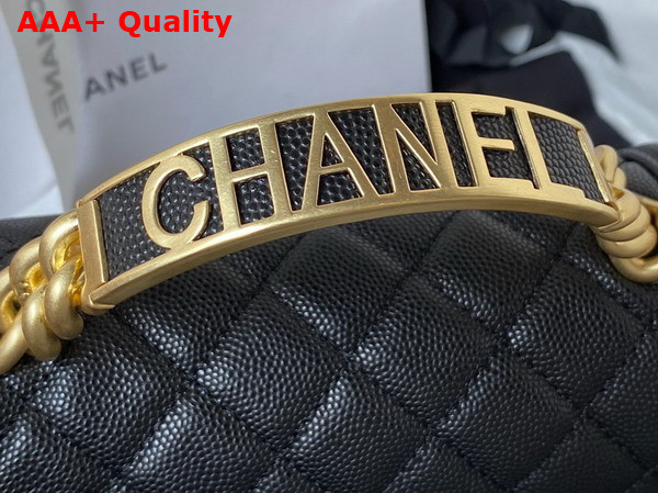 Chanel Small Boy Chanel Flap Bag with Handle Black Grained Shiny Calfskin Gold Tone Metal A94805 Replica