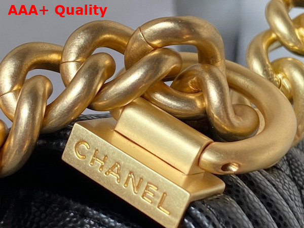 Chanel Small Boy Chanel Flap Bag with Handle Black Grained Shiny Calfskin Gold Tone Metal A94805 Replica