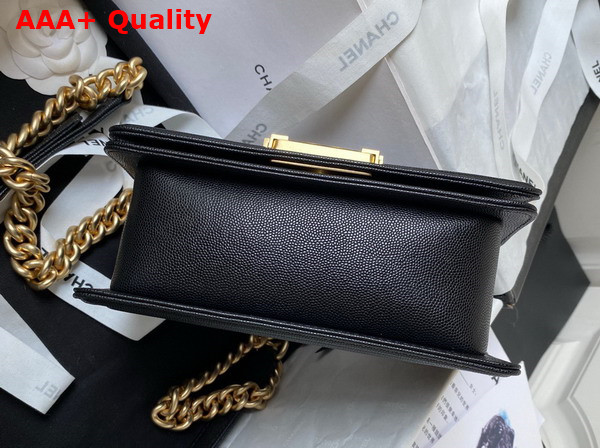 Chanel Small Boy Chanel Flap Bag with Handle Black Grained Shiny Calfskin Gold Tone Metal A94805 Replica