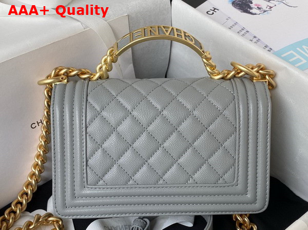 Chanel Small Boy Chanel Flap Bag with Handle Grey Grained Shiny Calfskin Gold Tone Metal A94805 Replica