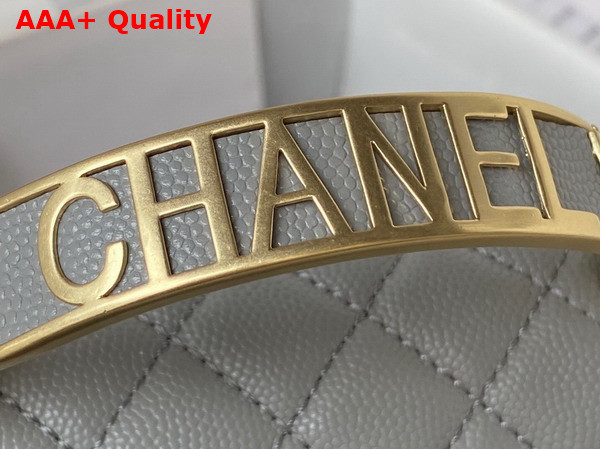 Chanel Small Boy Chanel Flap Bag with Handle Grey Grained Shiny Calfskin Gold Tone Metal A94805 Replica