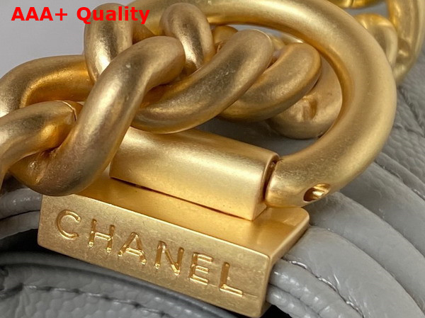 Chanel Small Boy Chanel Flap Bag with Handle Grey Grained Shiny Calfskin Gold Tone Metal A94805 Replica