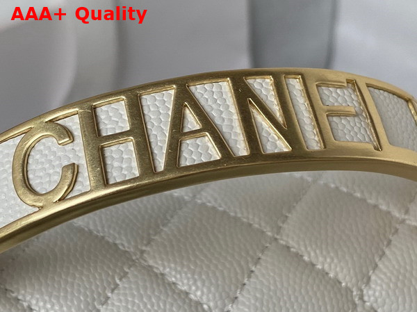 Chanel Small Boy Chanel Flap Bag with Handle White Grained Shiny Calfskin Gold Tone Metal A94805 Replica