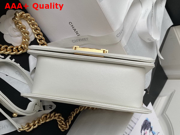 Chanel Small Boy Chanel Flap Bag with Handle White Grained Shiny Calfskin Gold Tone Metal A94805 Replica