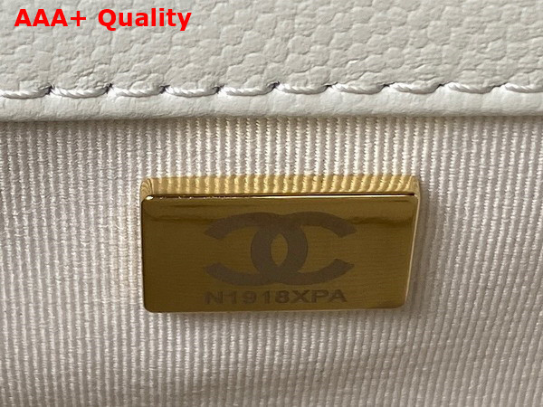 Chanel Small Boy Chanel Flap Bag with Handle White Grained Shiny Calfskin Gold Tone Metal A94805 Replica