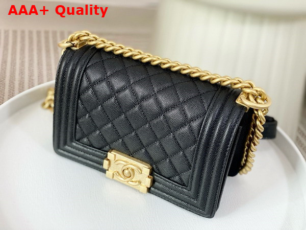 Chanel Small Boy Chanel Handbag Black Grained Calfskin Gold Tone Metal A67085 Replica