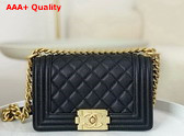 Chanel Small Boy Chanel Handbag Black Grained Calfskin Gold Tone Metal A67085 Replica