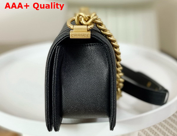 Chanel Small Boy Chanel Handbag Black Grained Calfskin Gold Tone Metal A67085 Replica