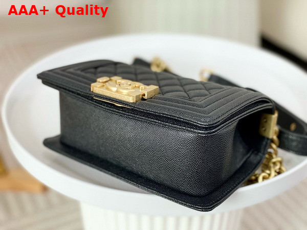 Chanel Small Boy Chanel Handbag Black Grained Calfskin Gold Tone Metal A67085 Replica