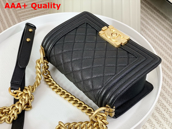 Chanel Small Boy Chanel Handbag Black Grained Calfskin Gold Tone Metal A67085 Replica