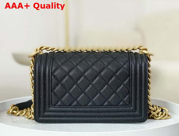 Chanel Small Boy Chanel Handbag Black Grained Calfskin Gold Tone Metal A67085 Replica