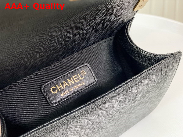 Chanel Small Boy Chanel Handbag Black Grained Calfskin Gold Tone Metal A67085 Replica