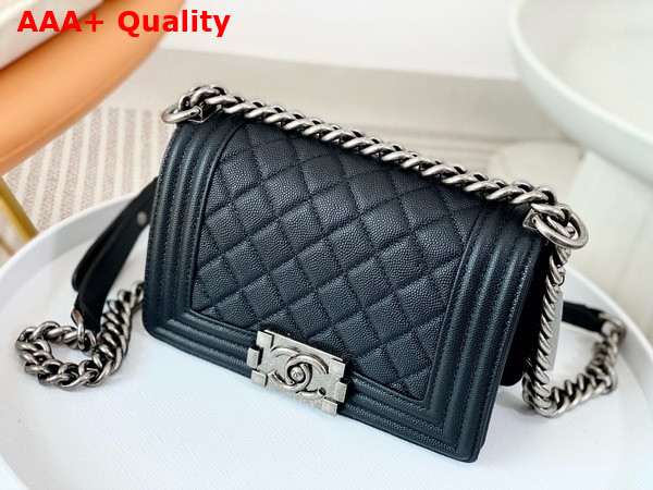 Chanel Small Boy Chanel Handbag Black Grained Calfskin Ruthenium Finish Metal A67085 Replica