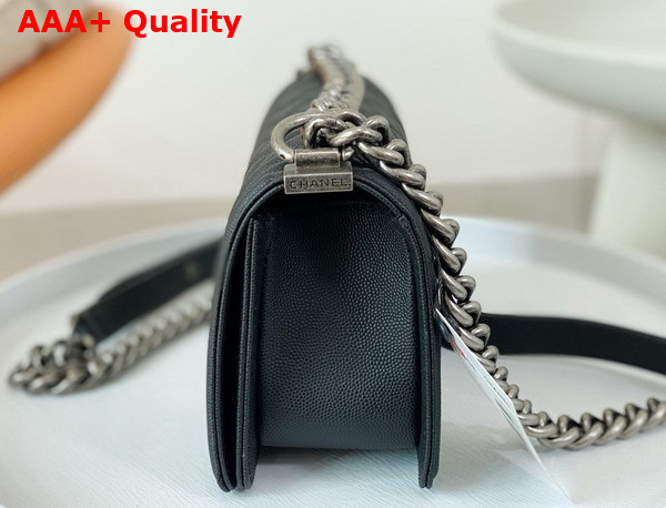 Chanel Small Boy Chanel Handbag Black Grained Calfskin Ruthenium Finish Metal A67085 Replica