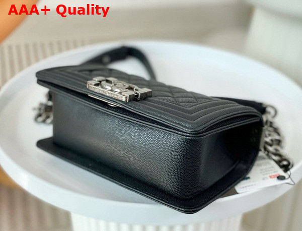 Chanel Small Boy Chanel Handbag Black Grained Calfskin Ruthenium Finish Metal A67085 Replica