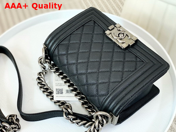 Chanel Small Boy Chanel Handbag Black Grained Calfskin Ruthenium Finish Metal A67085 Replica