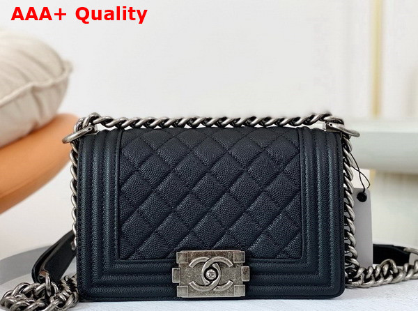 Chanel Small Boy Chanel Handbag Black Grained Calfskin Ruthenium Finish Metal A67085 Replica