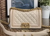 Chanel Small Boy Chanel Handbag Lambskin Gold Tone Metal Beige For Sale