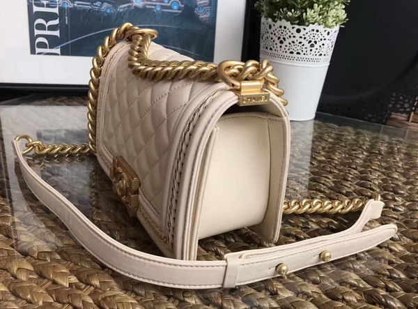 Chanel Small Boy Chanel Handbag Lambskin Gold Tone Metal Beige For Sale