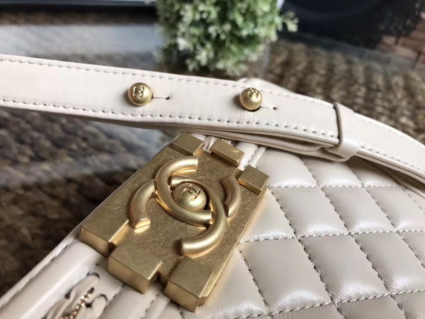 Chanel Small Boy Chanel Handbag Lambskin Gold Tone Metal Beige For Sale