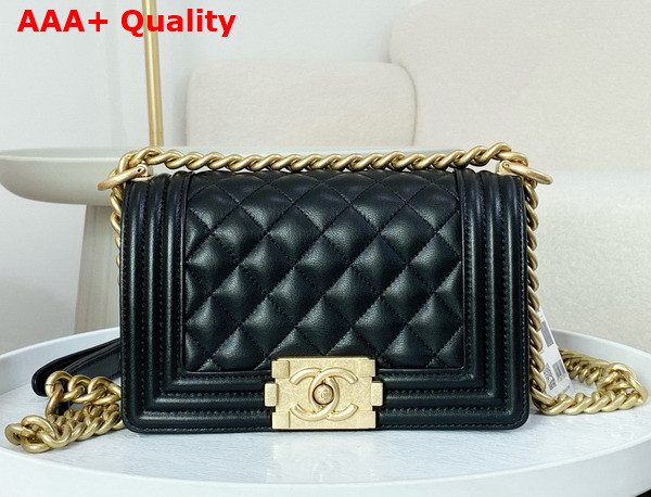 Chanel Small Boy Chanel Handbag Lambskin Gold Tone Metal Black Ref A67085 Replica