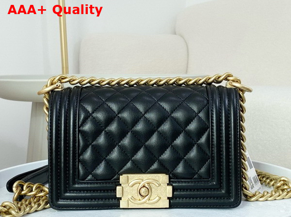 Chanel Small Boy Chanel Handbag Lambskin Gold Tone Metal Black Ref A67085 Replica