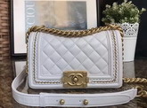 Chanel Small Boy Chanel Handbag Lambskin Gold Tone Metal White For Sale