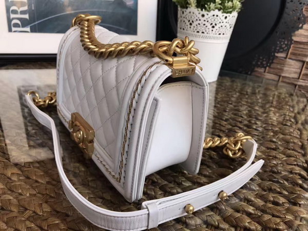 Chanel Small Boy Chanel Handbag Lambskin Gold Tone Metal White For Sale