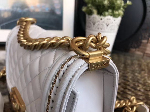 Chanel Small Boy Chanel Handbag Lambskin Gold Tone Metal White For Sale