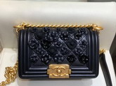 Chanel Small Boy Chanel Handbag in Black Embroidered Lambskin Gold Tone Metal A67085