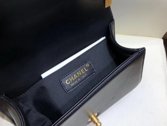 Chanel Small Boy Chanel Handbag in Black Embroidered Lambskin Gold Tone Metal A67085