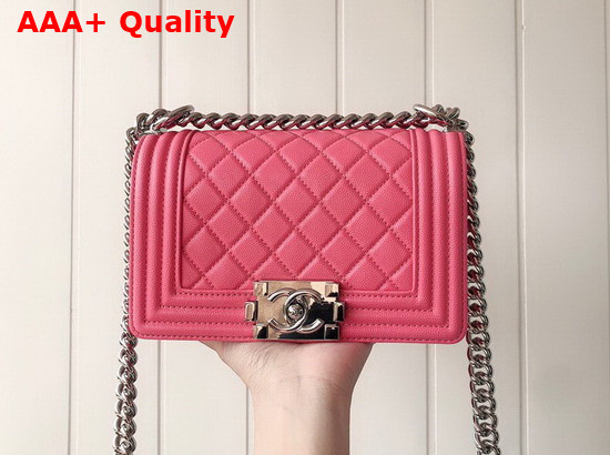 Chanel Small Boy Chanel Handbag in Pink Grained Calfskin Silver Tone Metal A67085 Replica