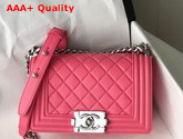 Chanel Small Boy Chanel Handbag in Pink Grained Calfskin Silver Tone Metal A67085 Replica