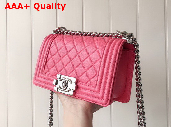 Chanel Small Boy Chanel Handbag in Pink Grained Calfskin Silver Tone Metal A67085 Replica