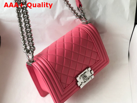 Chanel Small Boy Chanel Handbag in Pink Grained Calfskin Silver Tone Metal A67085 Replica