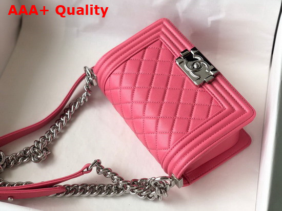 Chanel Small Boy Chanel Handbag in Pink Grained Calfskin Silver Tone Metal A67085 Replica