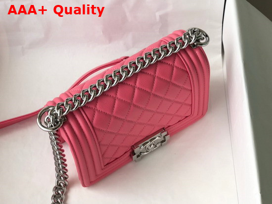 Chanel Small Boy Chanel Handbag in Pink Grained Calfskin Silver Tone Metal A67085 Replica