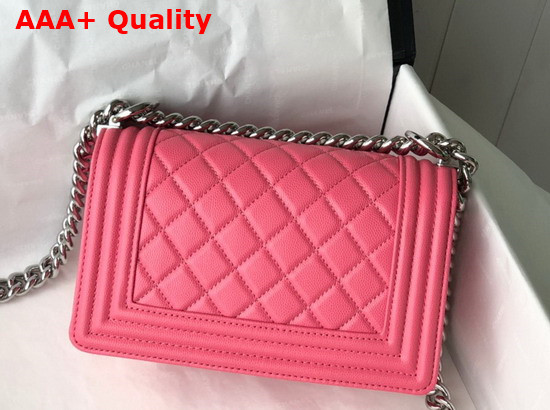 Chanel Small Boy Chanel Handbag in Pink Grained Calfskin Silver Tone Metal A67085 Replica