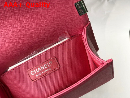 Chanel Small Boy Chanel Handbag in Pink Grained Calfskin Silver Tone Metal A67085 Replica