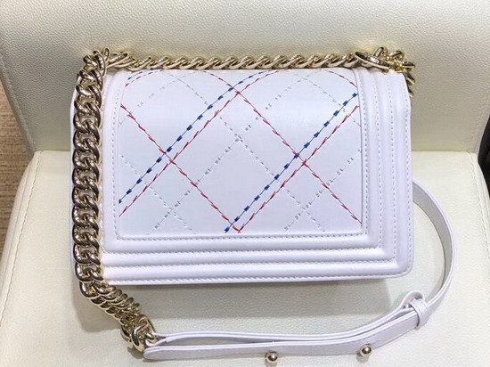 Chanel Small Boy Chanel Handbag in White Embroidered Calfskin