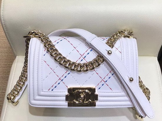 Chanel Small Boy Chanel Handbag in White Embroidered Calfskin